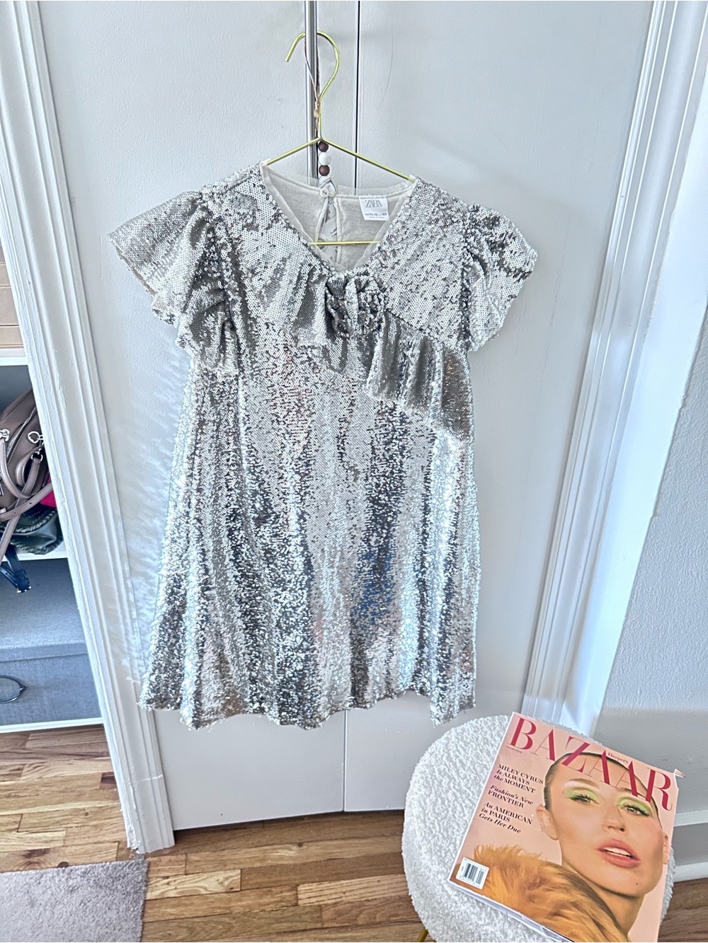 Zara Silver Sequin Ruffle Kids Dress size 11-12 preowned